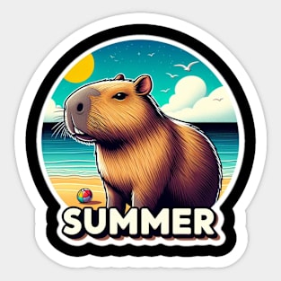 Cute summer capybara on the beach Sticker